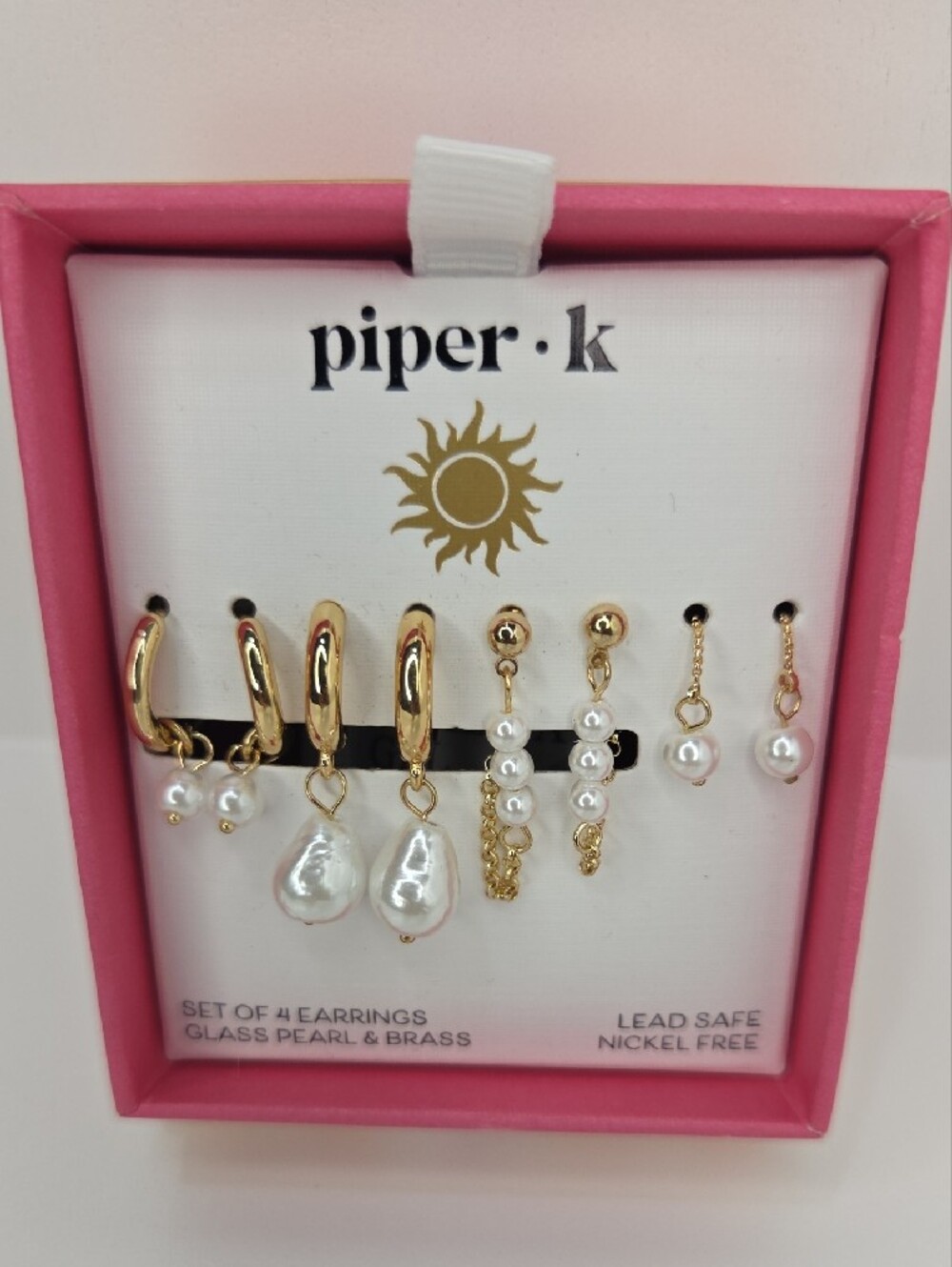 💛▪️piper k ▪️ Set Of 4 Pairs Glass Learl And Brass Gold-Tone Earrings - Picture 6 of 7